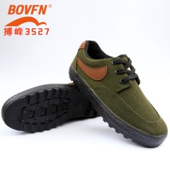 解放鞋 休閑 勞保作訓鞋男女防滑耐磨登山鞋軍綠色帆布膠鞋軍迷鞋