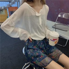 夏季薄款防曬衫女2021新款韓版長(zhǎng)袖針織衫寬松大碼外穿微透上衣潮