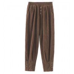 加絨網(wǎng)紅秋冬松緊腰燈芯絨休閑褲女2019新款女百搭寬松哈倫褲