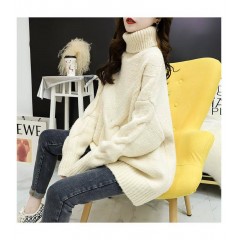 不加絨麻花高領(lǐng)毛衣套頭女加厚慵懶風寬松針織衫2019新款冬