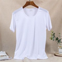 夏季冰絲網眼短袖男T薄款鏤空透氣速干t恤韓版修身運動上衣