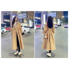 秋裝新款韓版卡其色風(fēng)衣女中長(zhǎng)款過(guò)膝百搭寬松休閑外套女春秋