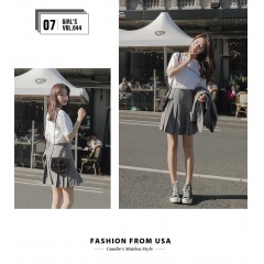 春秋新款韓版網紅休閑格子小西裝外套女寬松套裝百褶裙兩件套