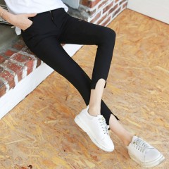 韓都衣舍2017春季新款不加絨薄款破洞外穿打底褲女九分褲韓版夏季 領(lǐng)券下單立減/單件包郵/先拍先發(fā)貨！