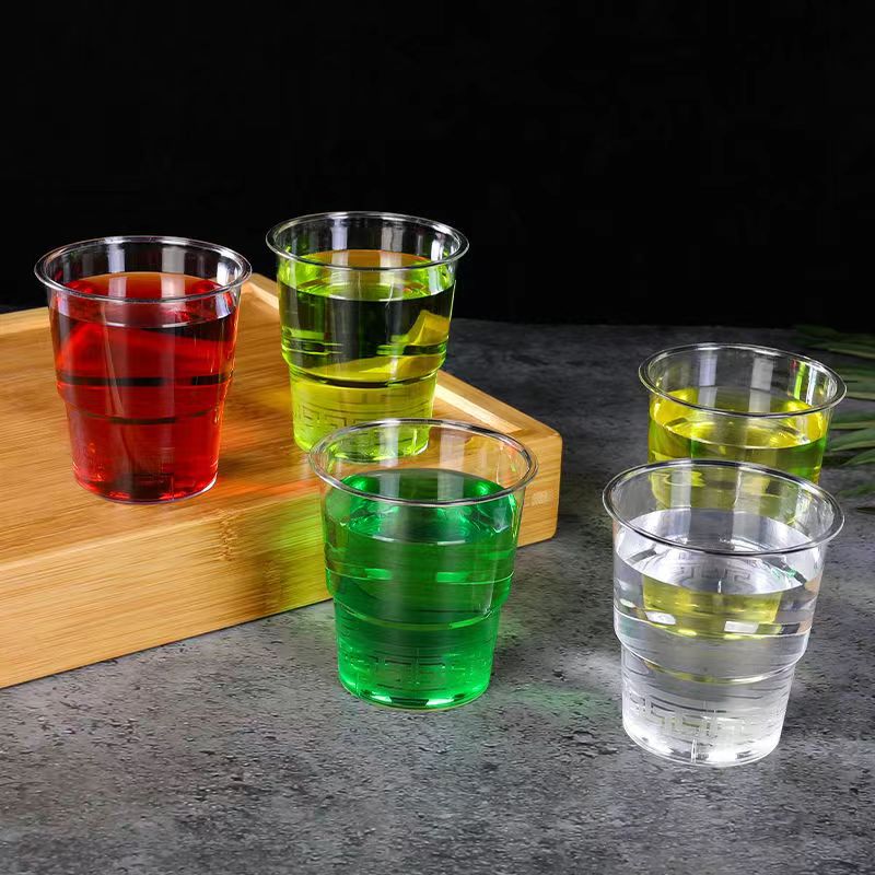 一次性航空杯硬質(zhì)透明加厚型塑料杯子水晶杯家用太空杯批發(fā)酒水杯